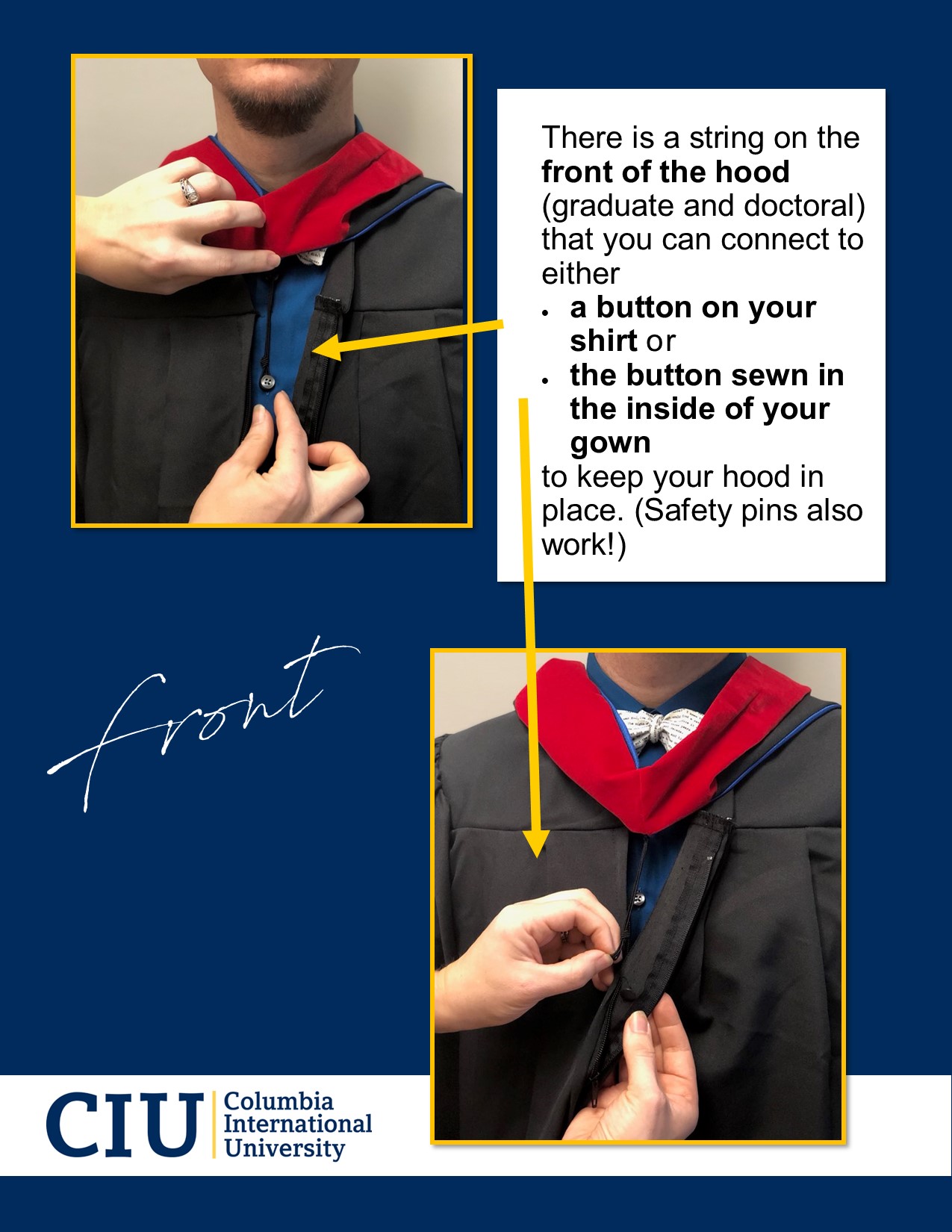 Donning your regalia hood (for graduate and/or advanced students)