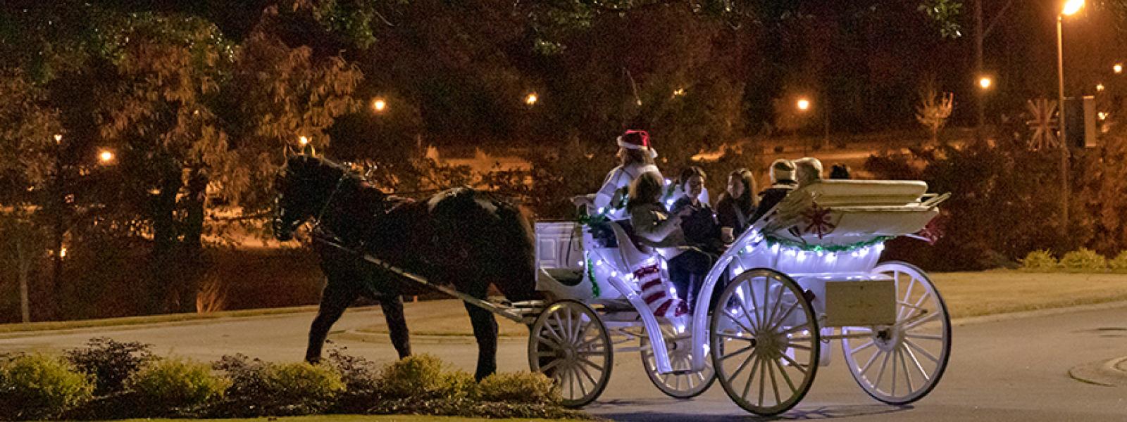 A horse-drawn carriage offers Christmas rides at CIU.  