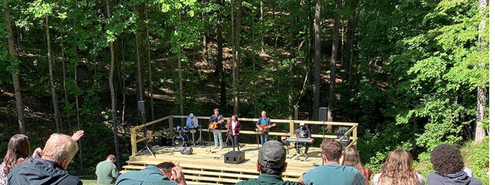The "Cathedral of Trees." Outdoor worship at the new CIU amphitheater.
