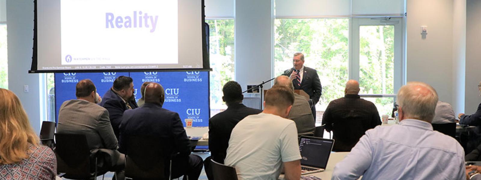Local pastors gathered in the CIU Jones Center as they learned to engage the culture