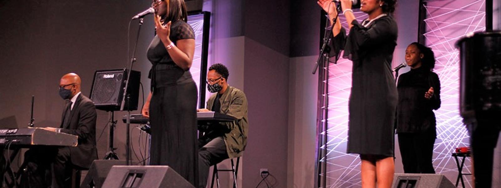 A special worship team led the music for the Black History Month celebration.