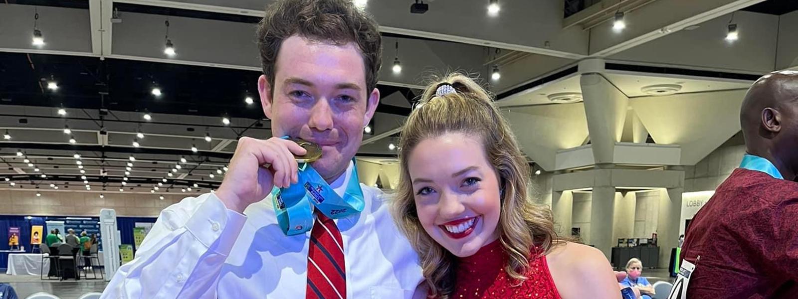 Taylor Novinger and his sister Abbey after winning gold in the dance competition . (Photo provided)