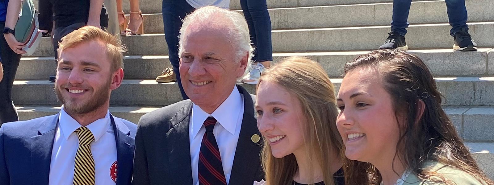 Gov. Henry McMaster poses with (left to right) Braxton "Price" Alexander, Breanne Anzenberger and Madison Medlin. (Photo provided) 
