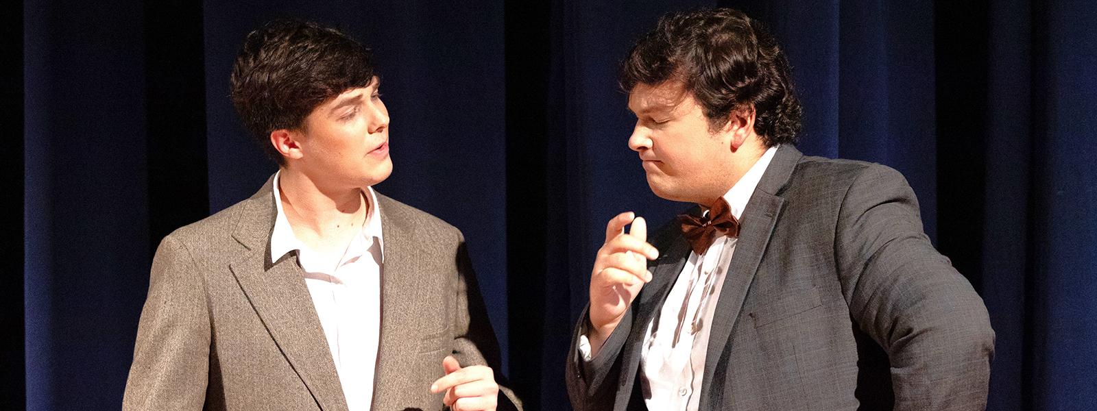 Elijah Hilliard as Bud Abbott and Drew Olson as Lou Costello. (Photo by Jared Hill)