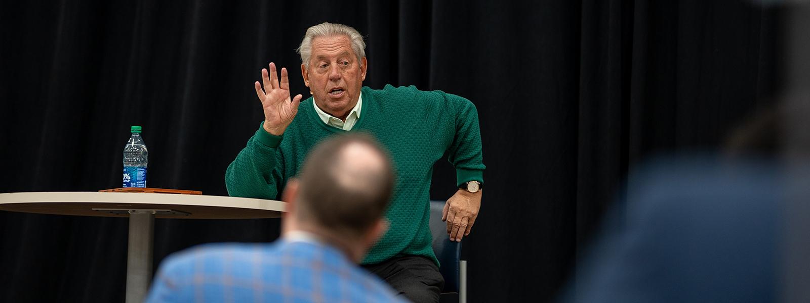 Dr. John Maxwell discusses "How to Get Out of the People Pile" with Columbia area leaders. (Photo by Noah Allard) 