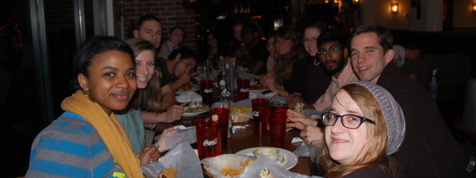 CIU students dining at a restaurant in downtown Columbia.
