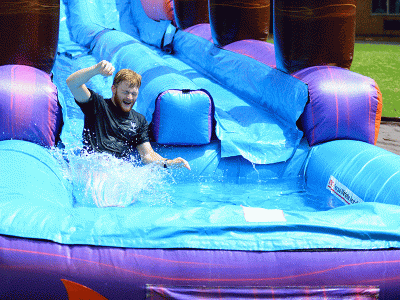 A water slide in The Quad was refreshing with temperatures in the 90s. 