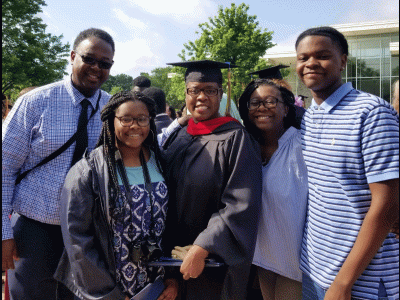 Karen Phillips with her family on graduation day (left to right) husband Rodney Phillips, daughters Shayla and Brittani, and son Jaylen.