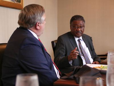 CIU President Dr. Mark A. Smith (left) in conversation with James T. McLawhorn Jr., president and CEO of the Columbia Urban League. (Photo by Kierston Smith)