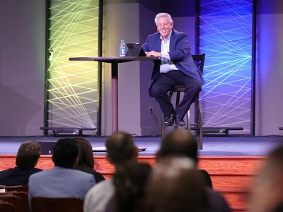 Dr. John C. Maxwell addresses the audience in Shortess Chapel at CIU. (Photos by Kierston Smith