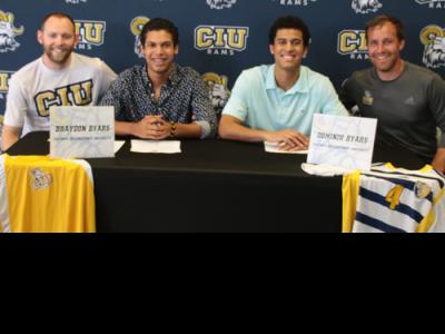 The Byars brothers with their CIU coaches (l-r) Cross Country and Track Coach Jud Brooker, Braydon Byars, Dominik Byars and Men's Soccer Coach Bill Brindley 