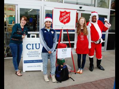CIU students ringing Salvation Army bells at Wal-Mart 