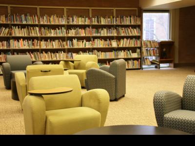 Some of the new study space in the G. Allen Fleece Library. 