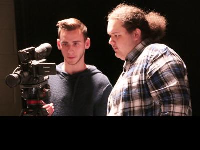 Cinematography students Jonathan Phifer (left) and Zachary Lane 